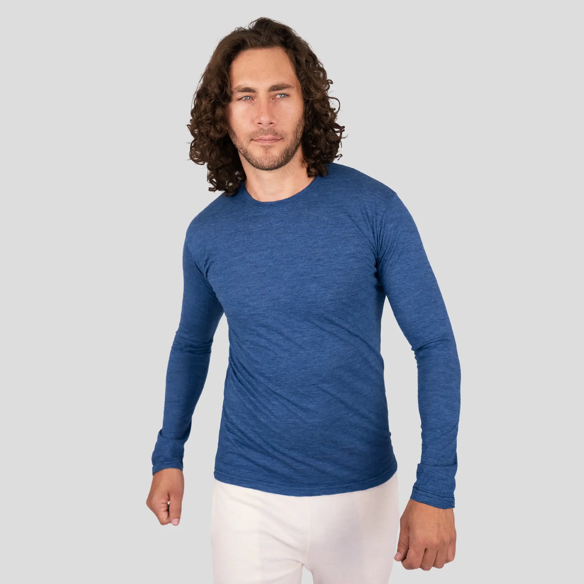 Men's Alpaca Wool Long Sleeve Base Layer: 160 Ultralight color Natural Blue
