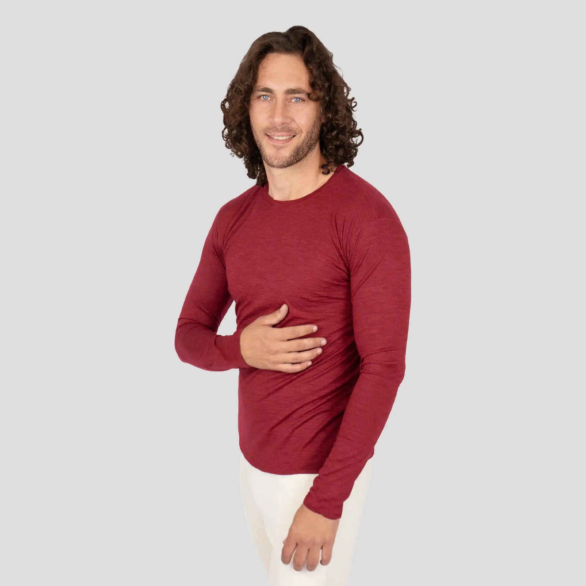 Men's Alpaca Wool Long Sleeve Base Layer: 160 Ultralight color Natural Red