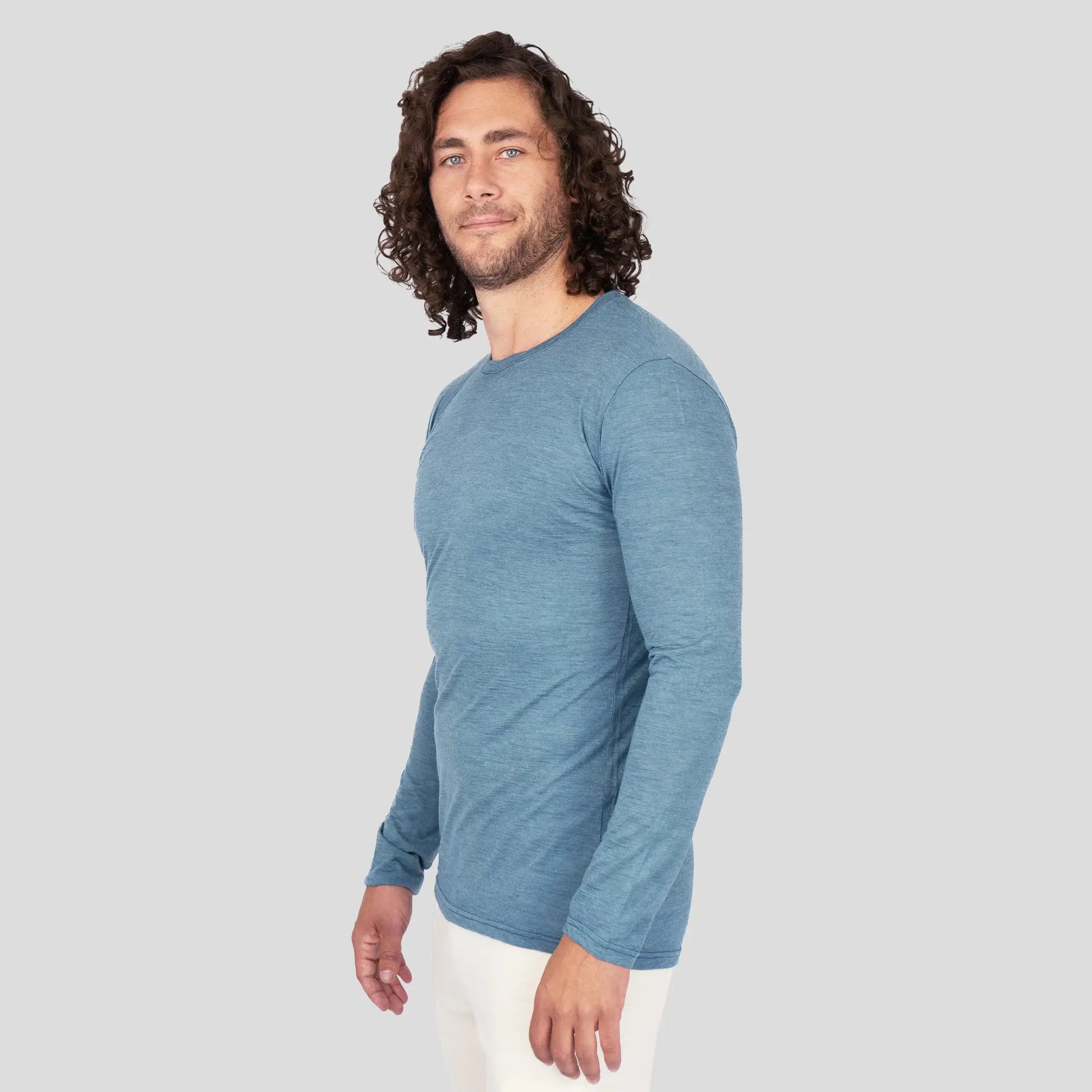 Men's Alpaca Wool Long Sleeve Base Layer: 160 Ultralight color Natural Turquoise