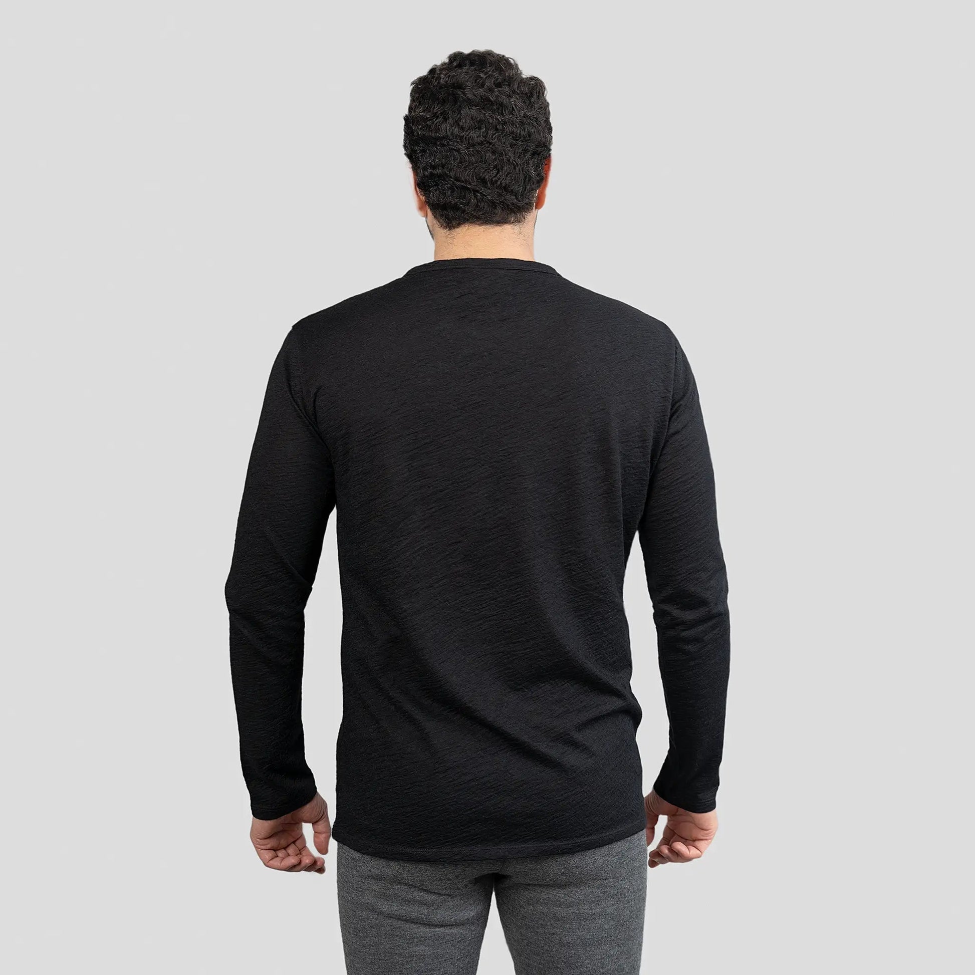 Men's Alpaca Wool Long Sleeve Base Layer: 160 Ultralight color Black