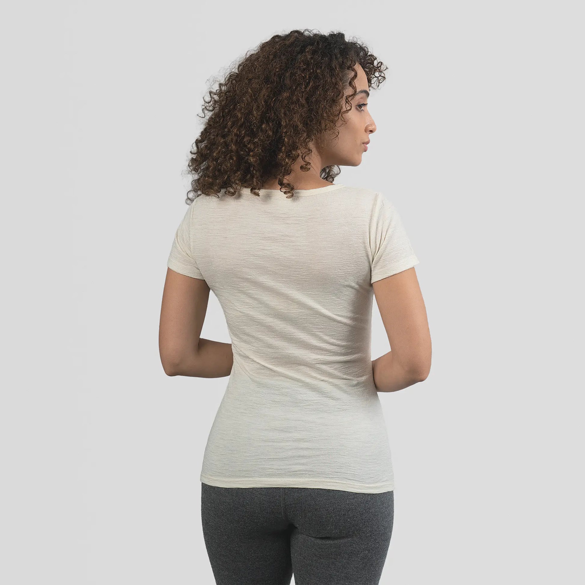 Women's Alpaca Wool T-Shirt: 160 Ultralight V-Neck color Natural Natural White