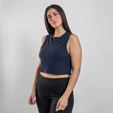 womens gots crop tank ultralight color navy blue