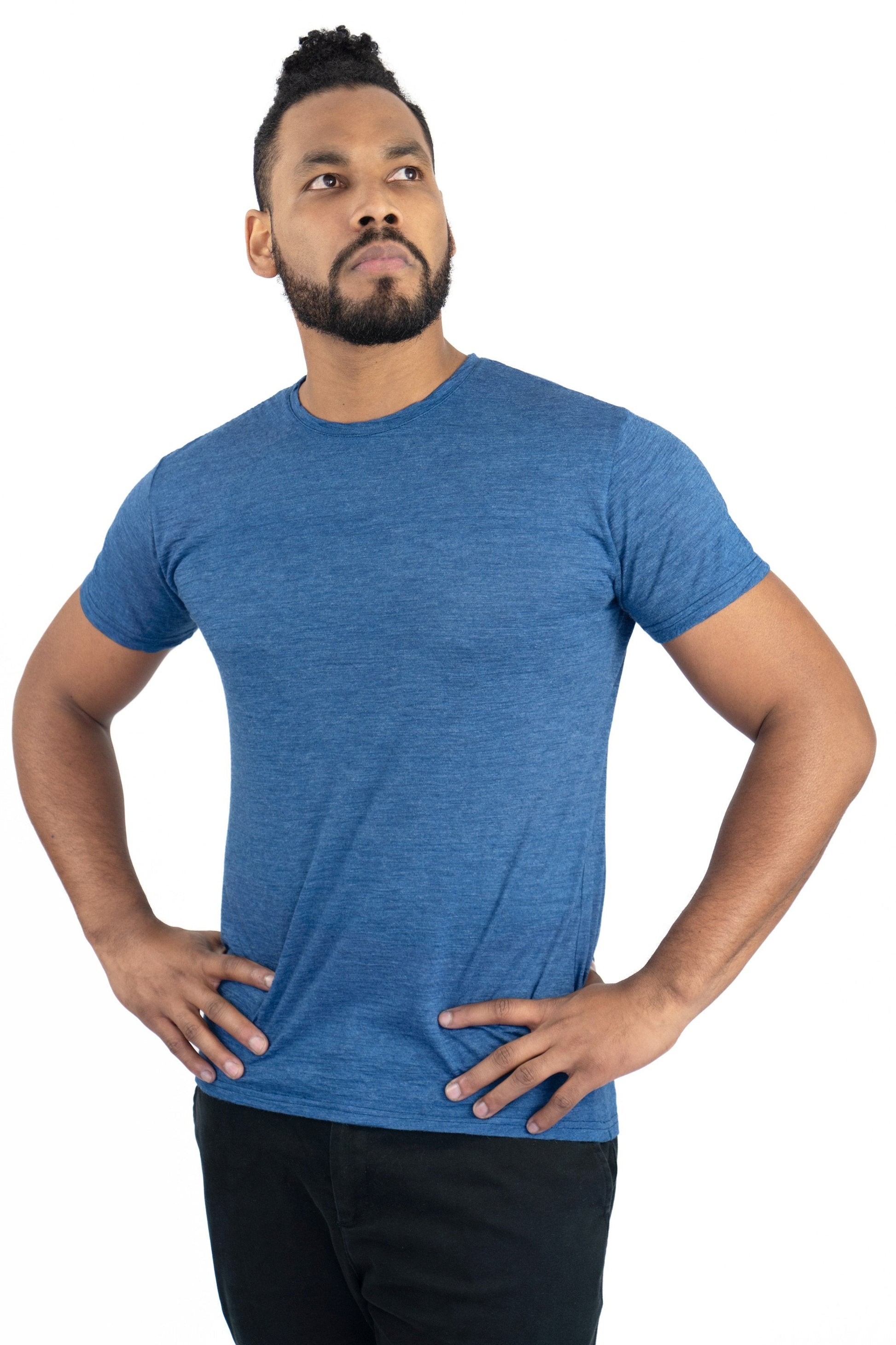 Men's Alpaca Wool T-Shirt: 160 Ultralight Crew Neck color Natural Blue