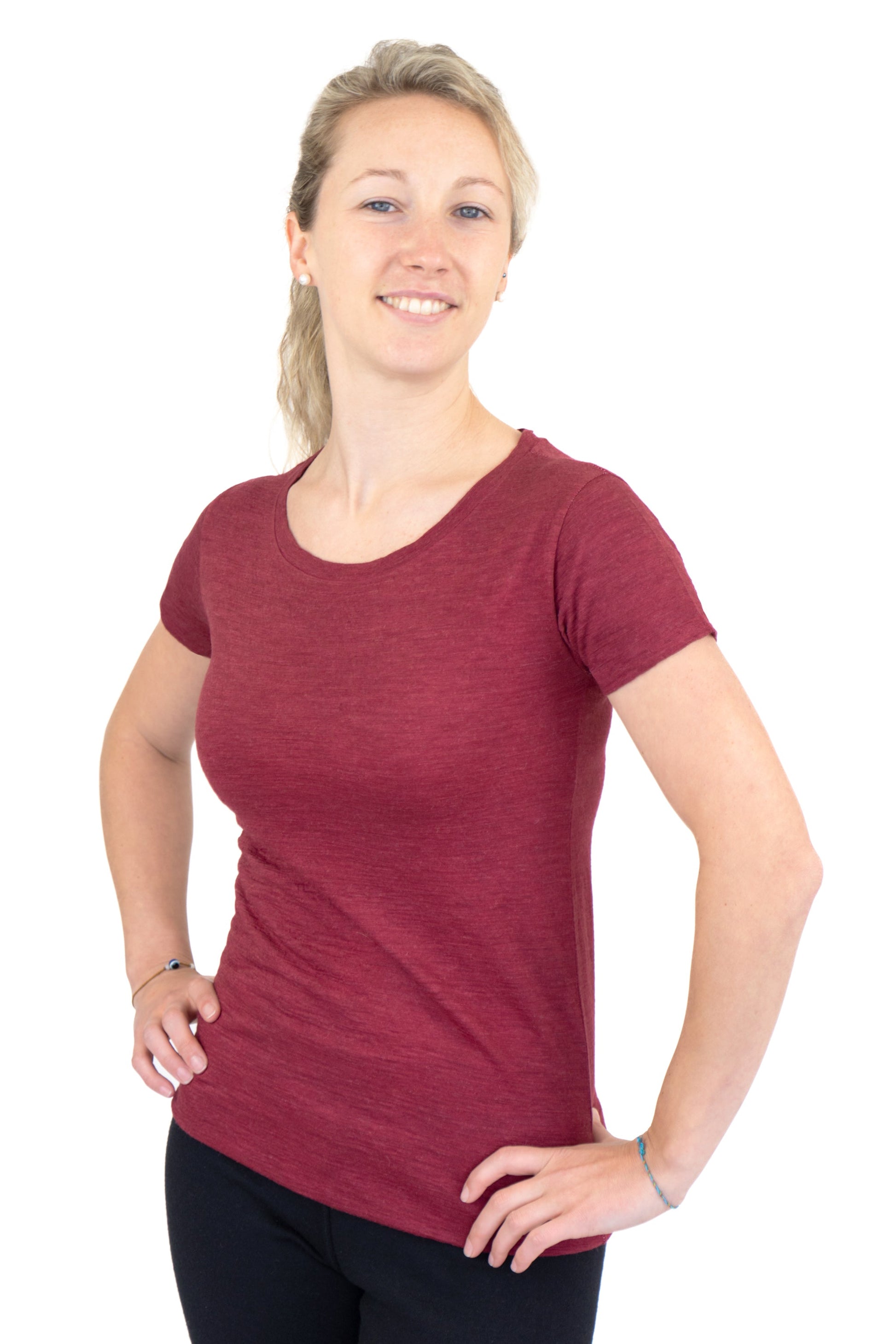 Women's Alpaca Wool T-Shirt: 160 Ultralight Crew Neck color Natural Red