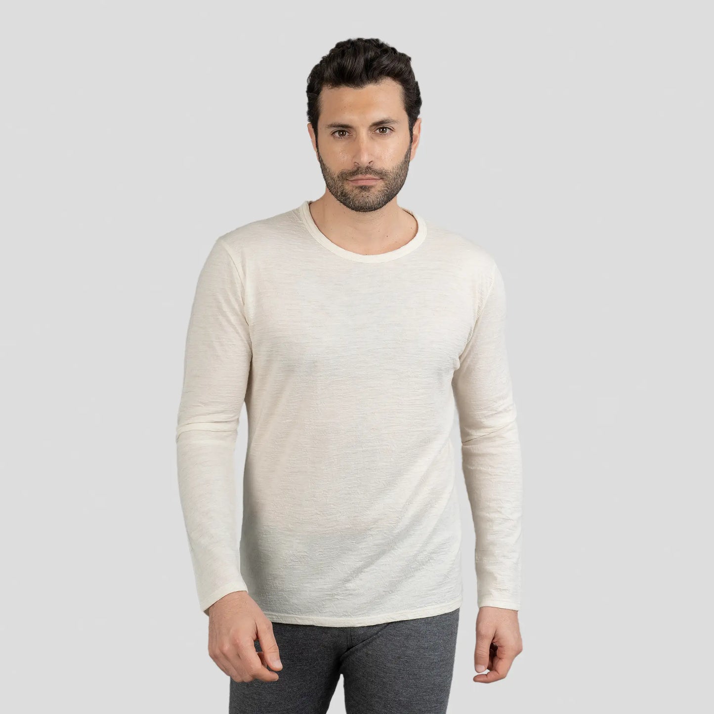mens warmest long sleeve tshirt color Natural White