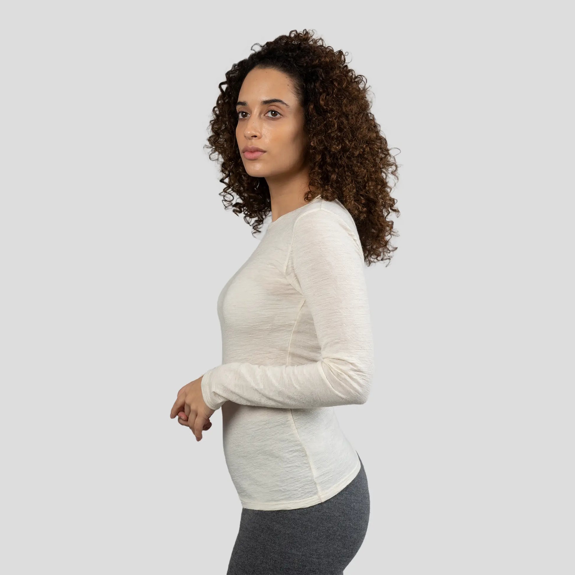womens sustainable long sleeve shirt color Natural White